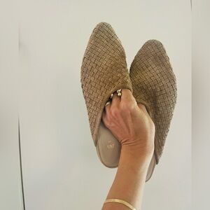 Zara Basket Woven Leather Suede boho Cottagecore Minimal Slip On Flat Mule 40/9